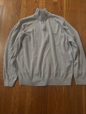 Lacoste Men's Heather Gray Half-Zip Mock Neck Sweater